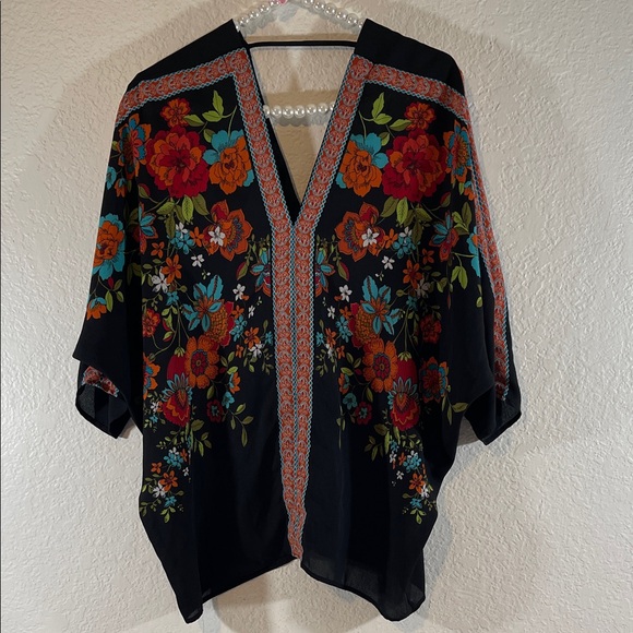 Rose & Olive Tops - Rose + Olive Floral Oversized Blouse Top Colorful Dolman Sleeve Boho Size Small